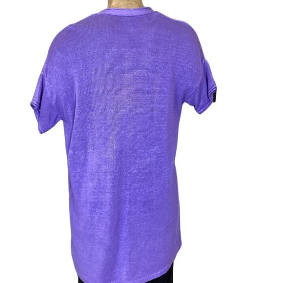 J Jill Longline Short Sleeve V-Neck Cardigan Sz M Purple Linen Rayon Bamboo 276H - Picture 5 of 9